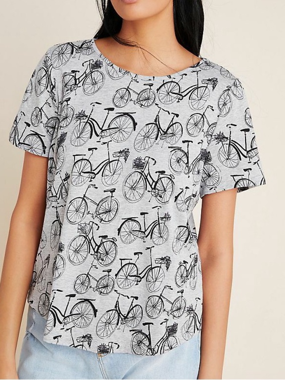 Anthropologie Gray Bicycle T-Shirt Top Preppy Whimsical Casual Nerdy Size M
